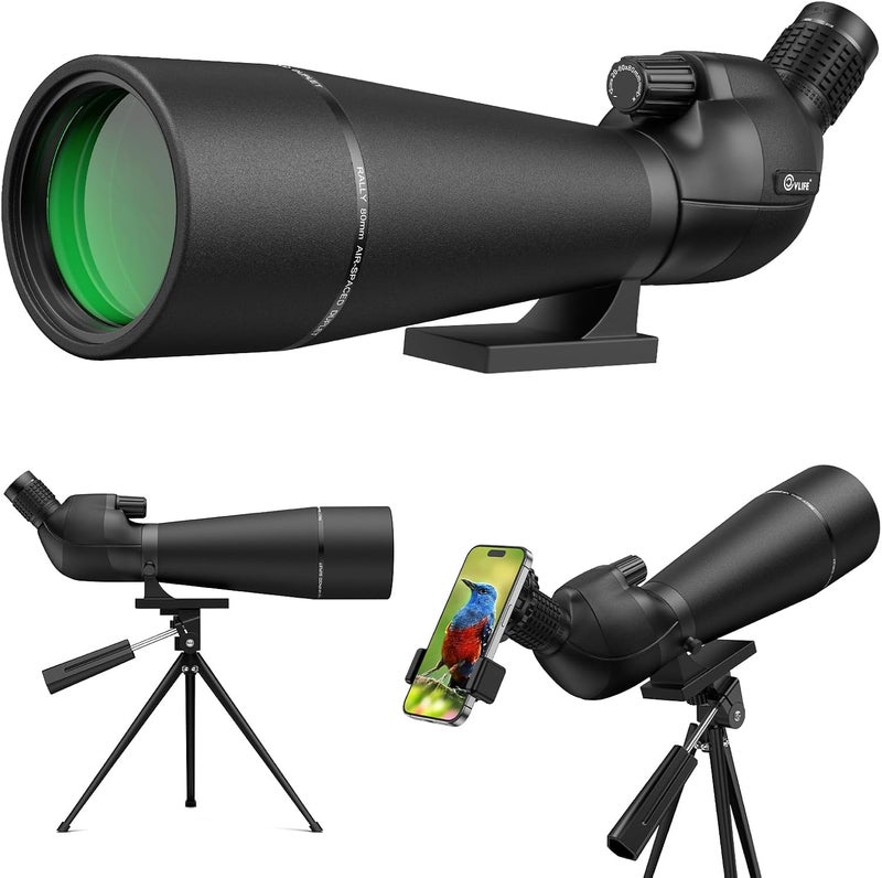 CVLIFE 20-60x80MM Spotting Scope, Spotting Scopes for Target Shooting, BAK4 HD Waterproof Spotter Scope for Birding and Wildlife with Tripod, Phone Adapter and Carrying Bag, Black - Image 1